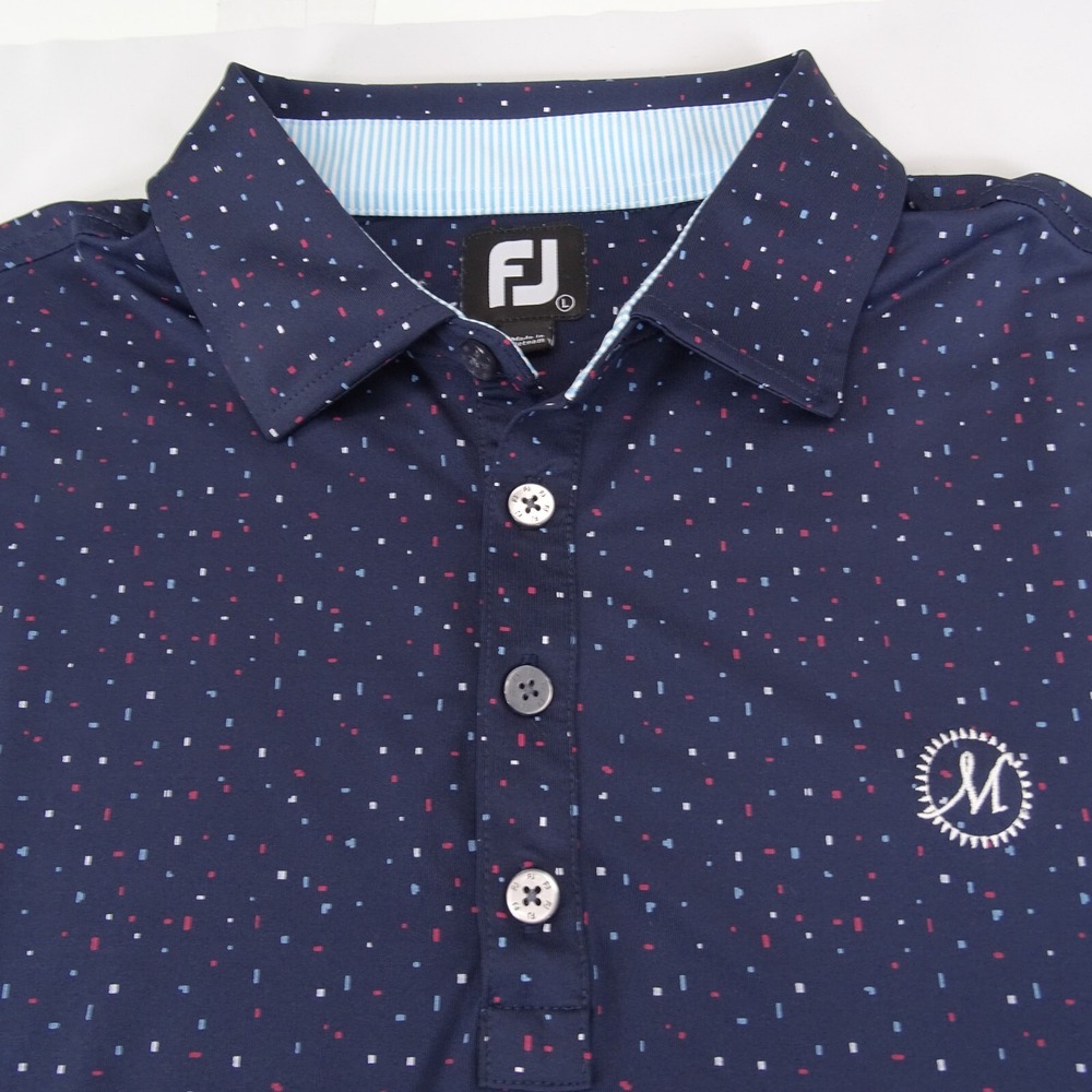 Footjoy Men's Polo Size L Confetti Polka‎ Dot Cup M Club Golf Logo Shirt Blue